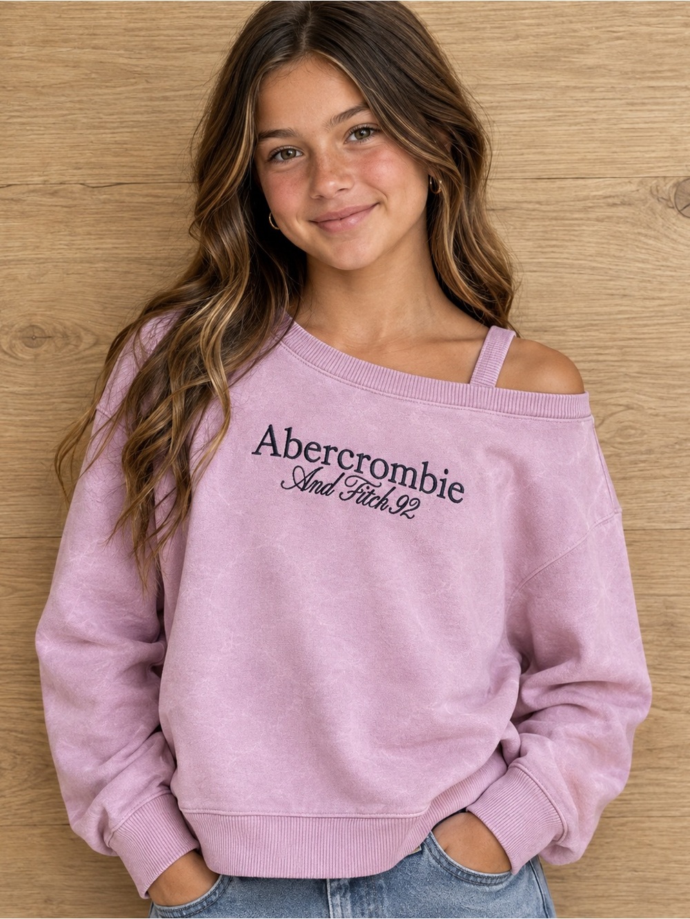 Abercrombie kids 11/12 girls pink bow sweatshirt off the shoulder w/ strap L